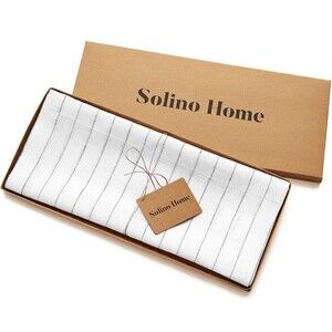 Solino Home Linen Table Runner Kitchen Dining Table White W/ Black Stripe 108x14